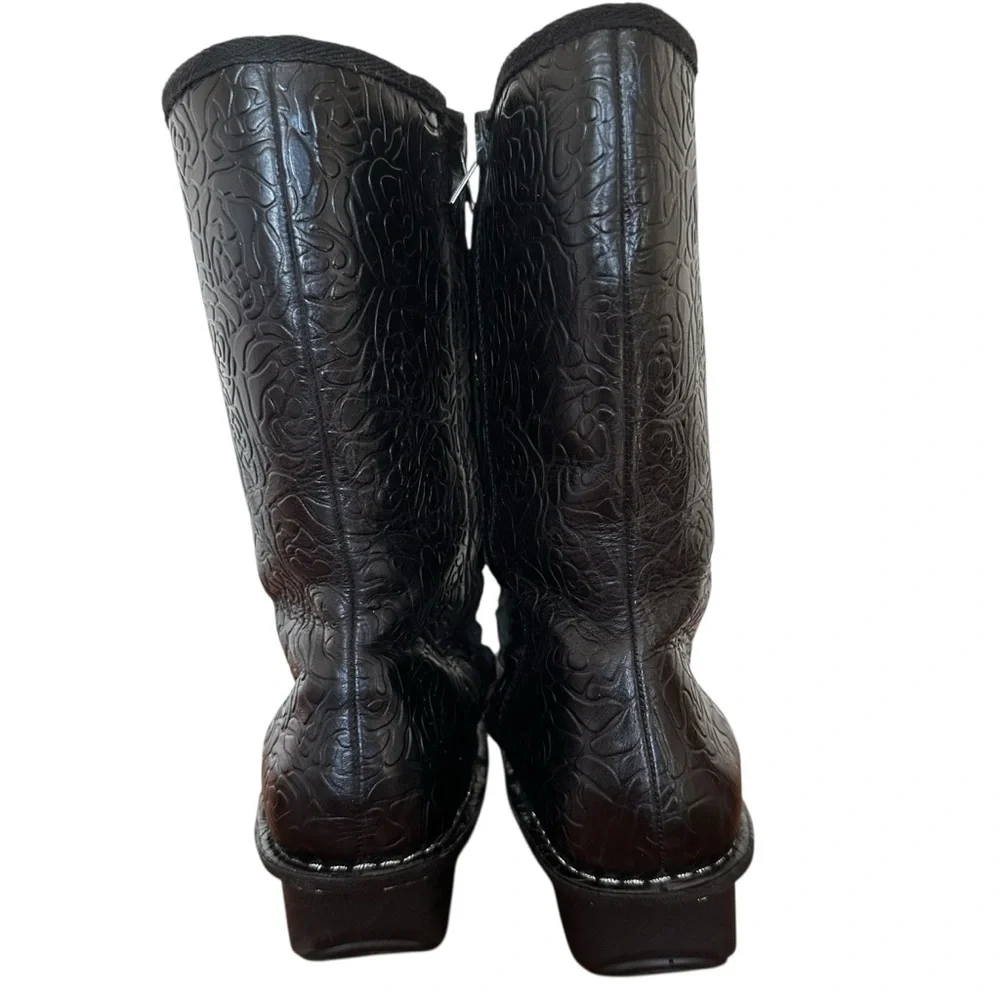 Alegria Embossed Leather Mid-Calf Boots Black EU 39 Shearling Lined - Picture 5 of 15